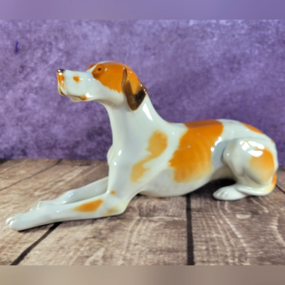 Lomonosov USSR Vintage Imperial Porcelain Brown White Dog Figurine